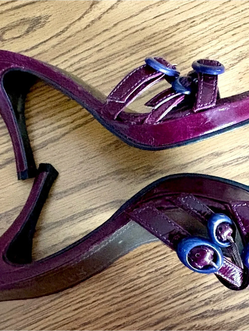 Vintage Two Lips Purple Croc Print Kitten Heel Sandals